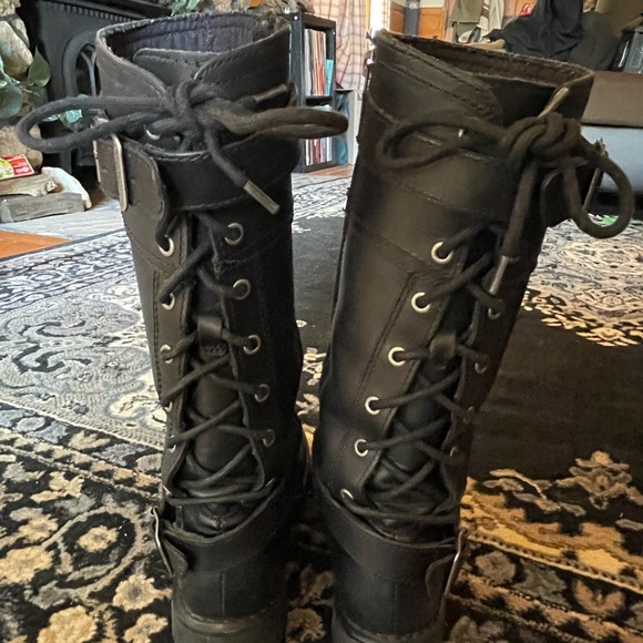 Harley-Davidson Shoes - Harley Davidson black leather Alexa knee high back lace buckle motorcycle boots